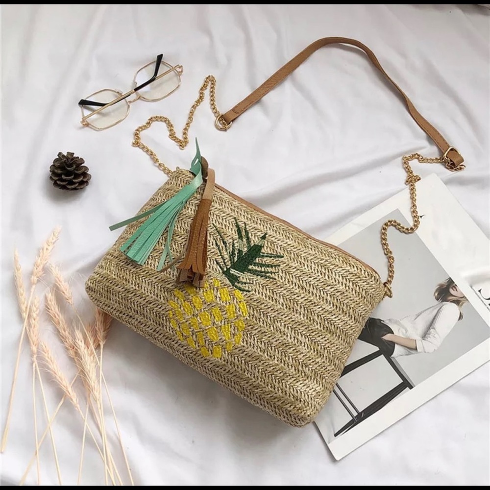 Pineapple printed chain strap shoulder bags